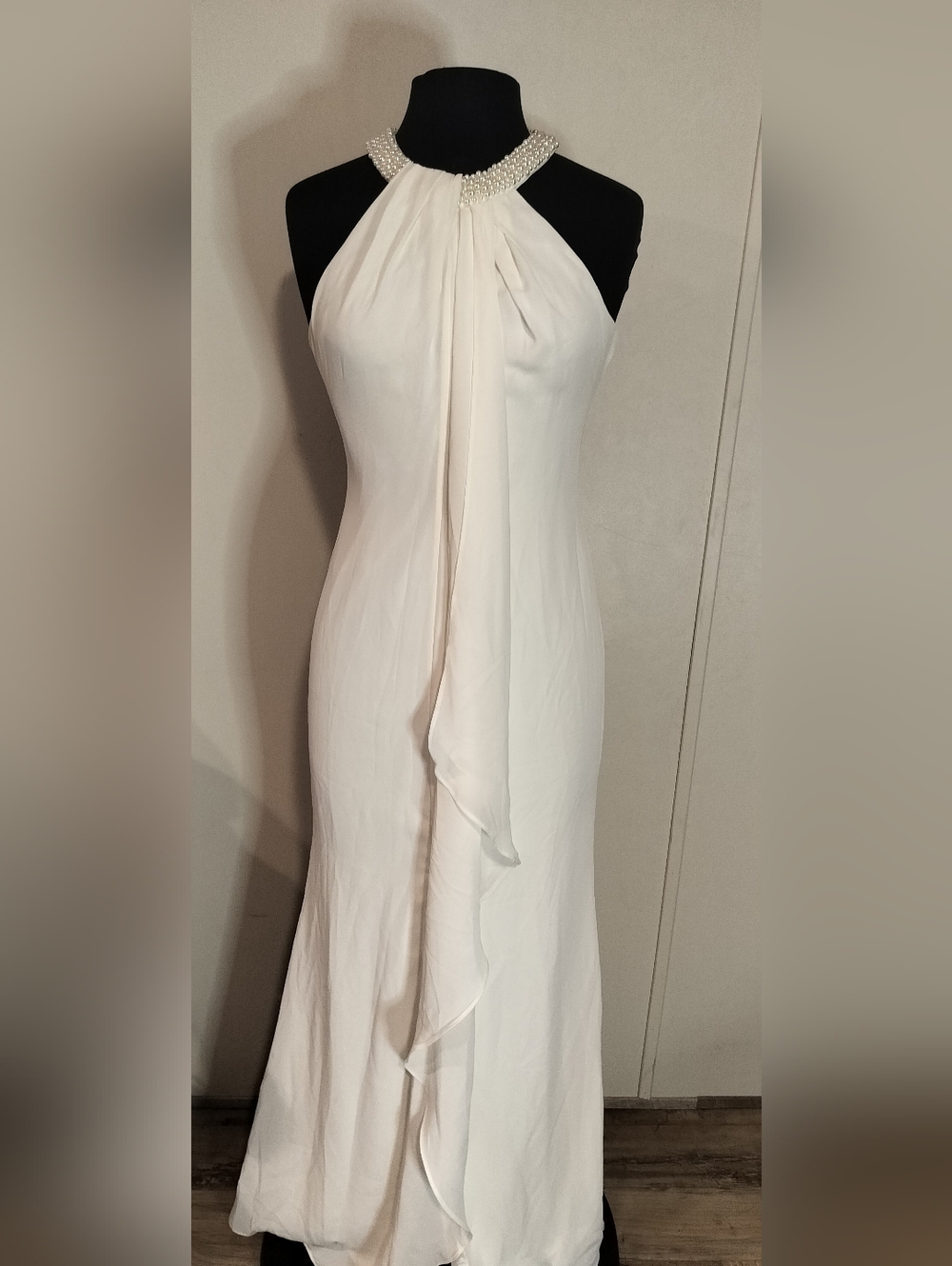 Calvin Klein White Pearl Halter Maxi Dress